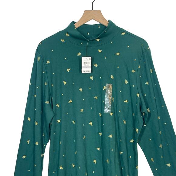 NEW Karen Scott Top Women's Green Gold Tree Print Mock Neck Plus Size 1X - Picture 4 of 8